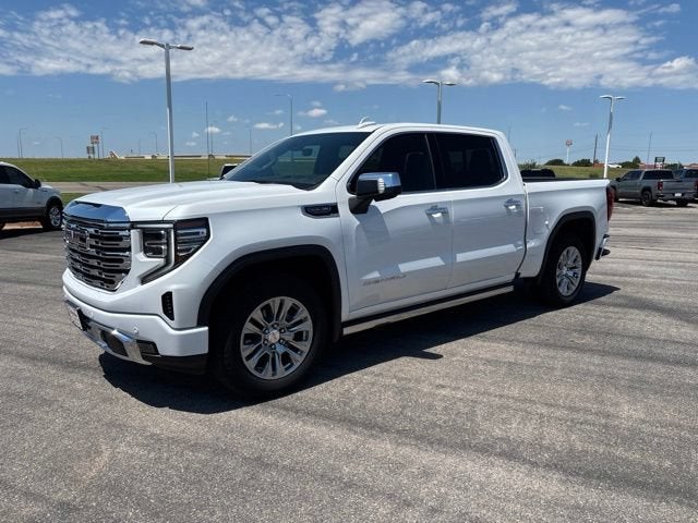 2023 GMC Sierra 1500 Denali in White Frost Tricoat — front three-quarter view