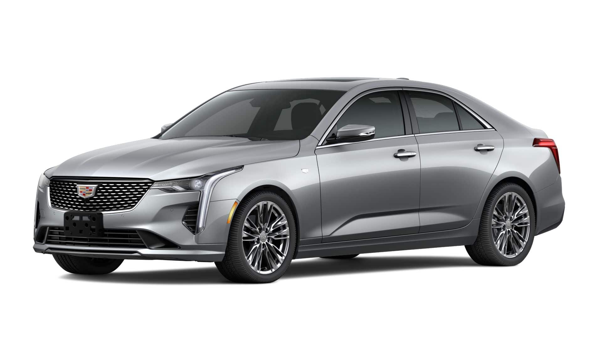 2026 Cadillac CT4 Premium Luxury in Argent Silver Metallic — front three-quarter view