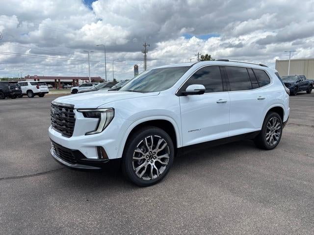 2026 GMC Acadia Denali Ultimate in Glacier White Tricoat — front three-quarter view